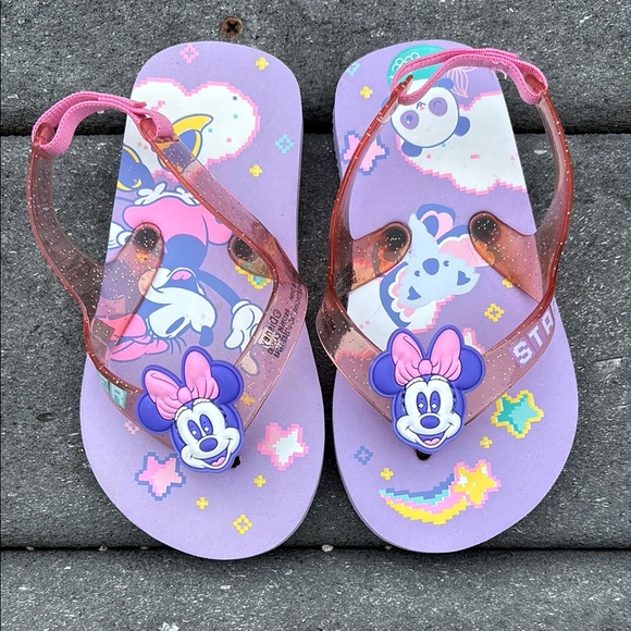 NWOT Disney Minnie Mouse Pink Purple Flip Flops, Elastic, Toddler Girl Size 7/8 - Picture 1 of 17